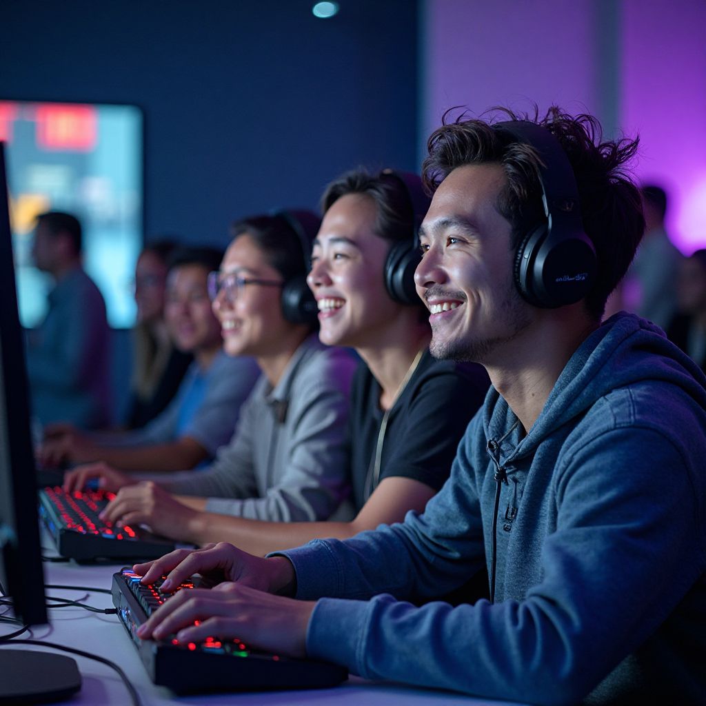 Diverse group of gamers at Nebula Gaming center
