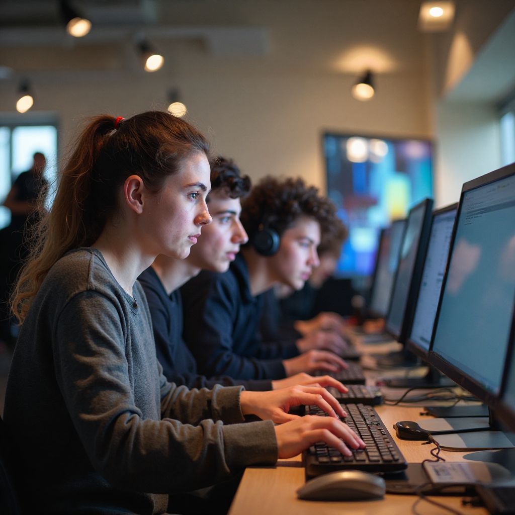 Young gamers learning coding and game development