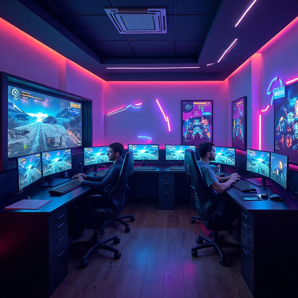 Futuristic gaming space with augmented reality displays